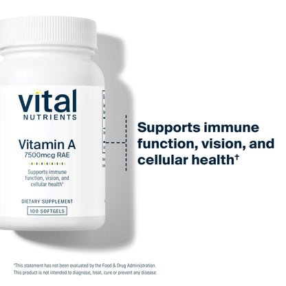Vital Nutrients Vitamin A 7500mcg RAE – Immune, Vision, Skin Support | 100 Capsules