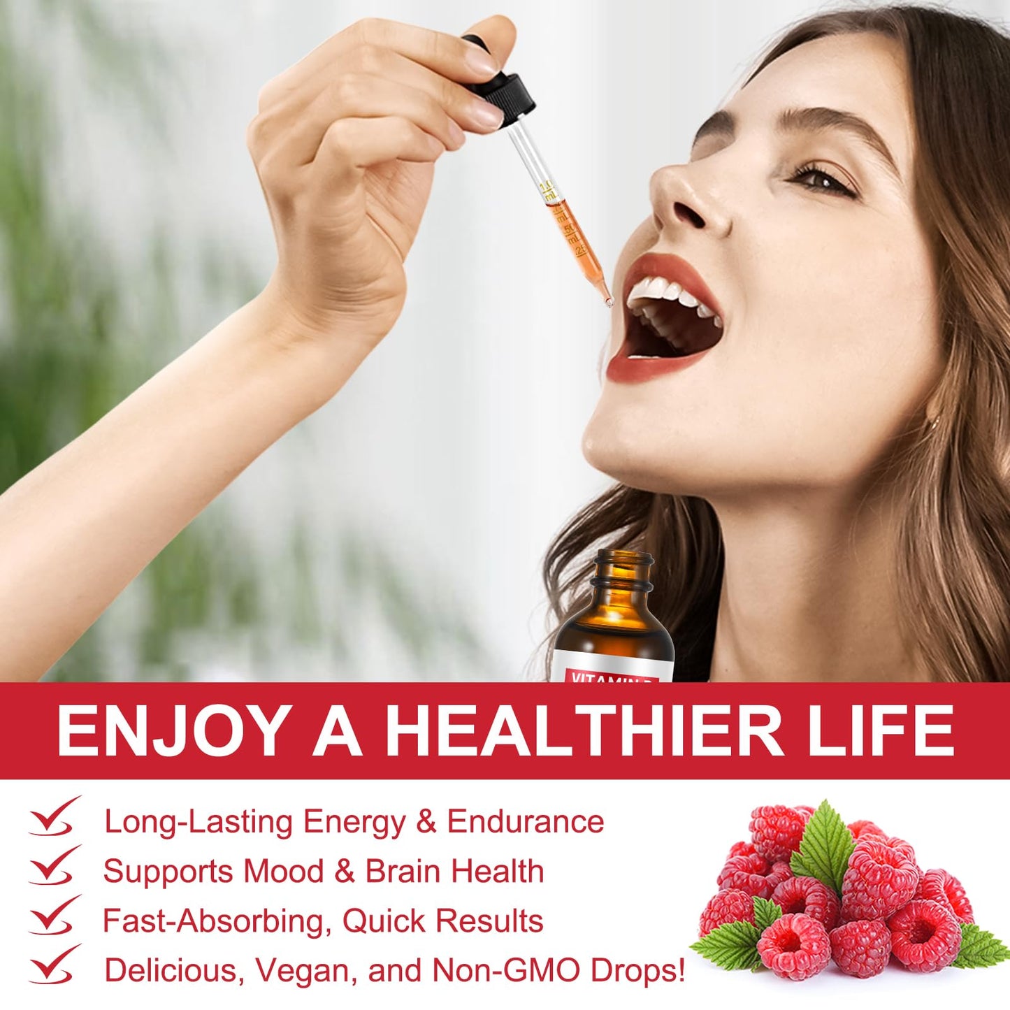 Vitamin B Complex Liquid Drops – Vegan B12 (Methylcobalamin) with B1, B3, B6, B9 and Niacin – 40 Servings