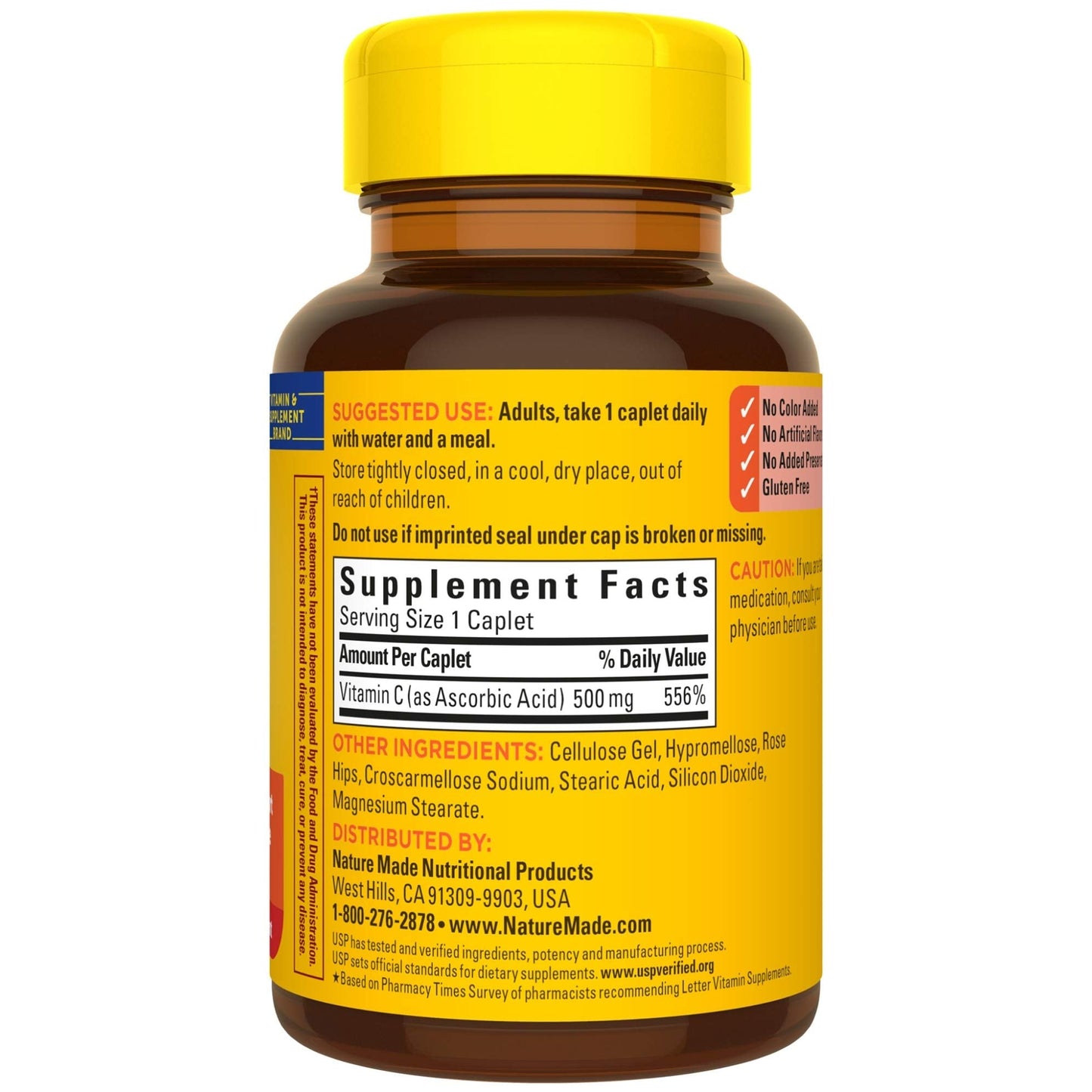 Vitamin C 500 mg Caplets with Rose Hips, 130 Count | Nature Made