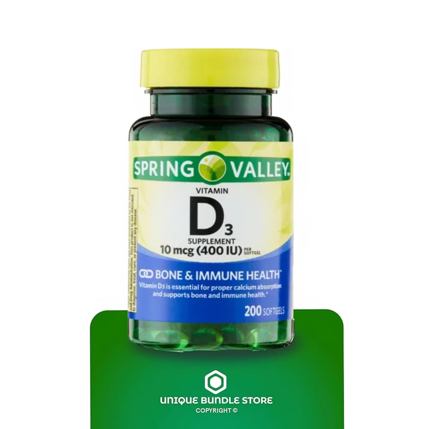 Vitamin D3 400 IU Softgels – 200 Count (10 mcg) Dietary Supplement