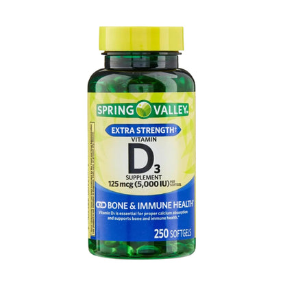 Vitamin D3 5000 IU (125 mcg) Softgels – 250 ct | Bone & Immune Support