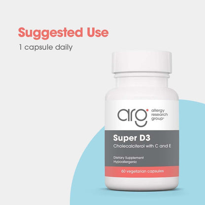 Allergy Research Group Super D3 – 2000 IU Vitamin D3, Bone & Immune Support | Vegetarian, Gluten Free - 60 Count