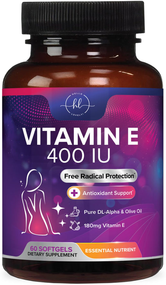 Vitamin E 400 IU (180 mg) – Hair & Skin Support, Immune Health – Non-GMO, Gluten Free | 60 Softgels