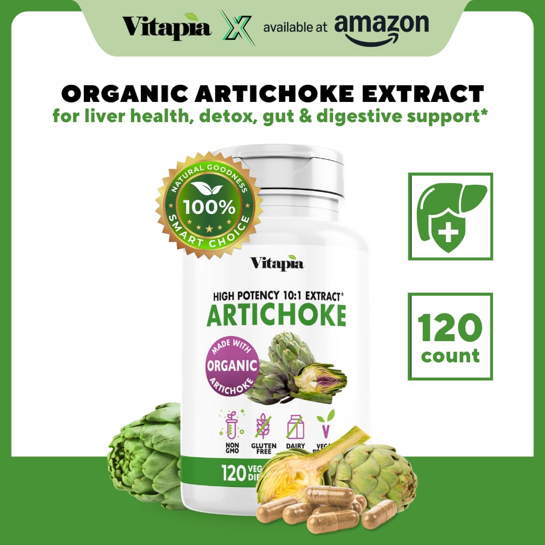 Vitapia Organic Artichoke Extract Supplement – Liver Health & Digestion, 120 Vegan Capsules