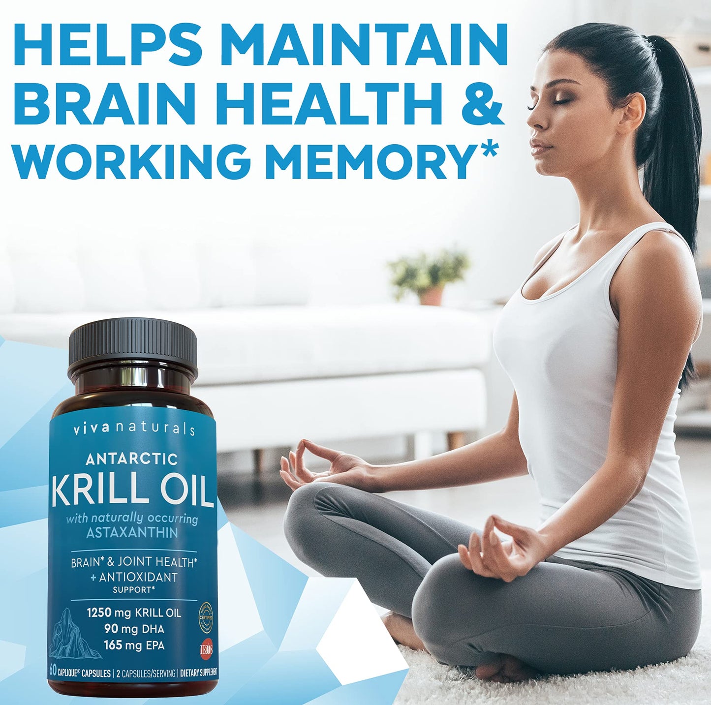 Viva Naturals Antarctic Krill Oil 1250 mg – Omega-3 EPA/DHA + Astaxanthin, Caplique, No Fishy Aftertaste (Pack of 6)