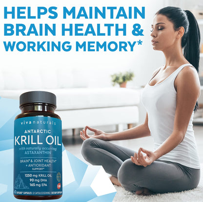 Viva Naturals Antarctic Krill Oil 1250 mg – Omega-3 EPA/DHA + Astaxanthin, Caplique, No Fishy Aftertaste (Pack of 6)