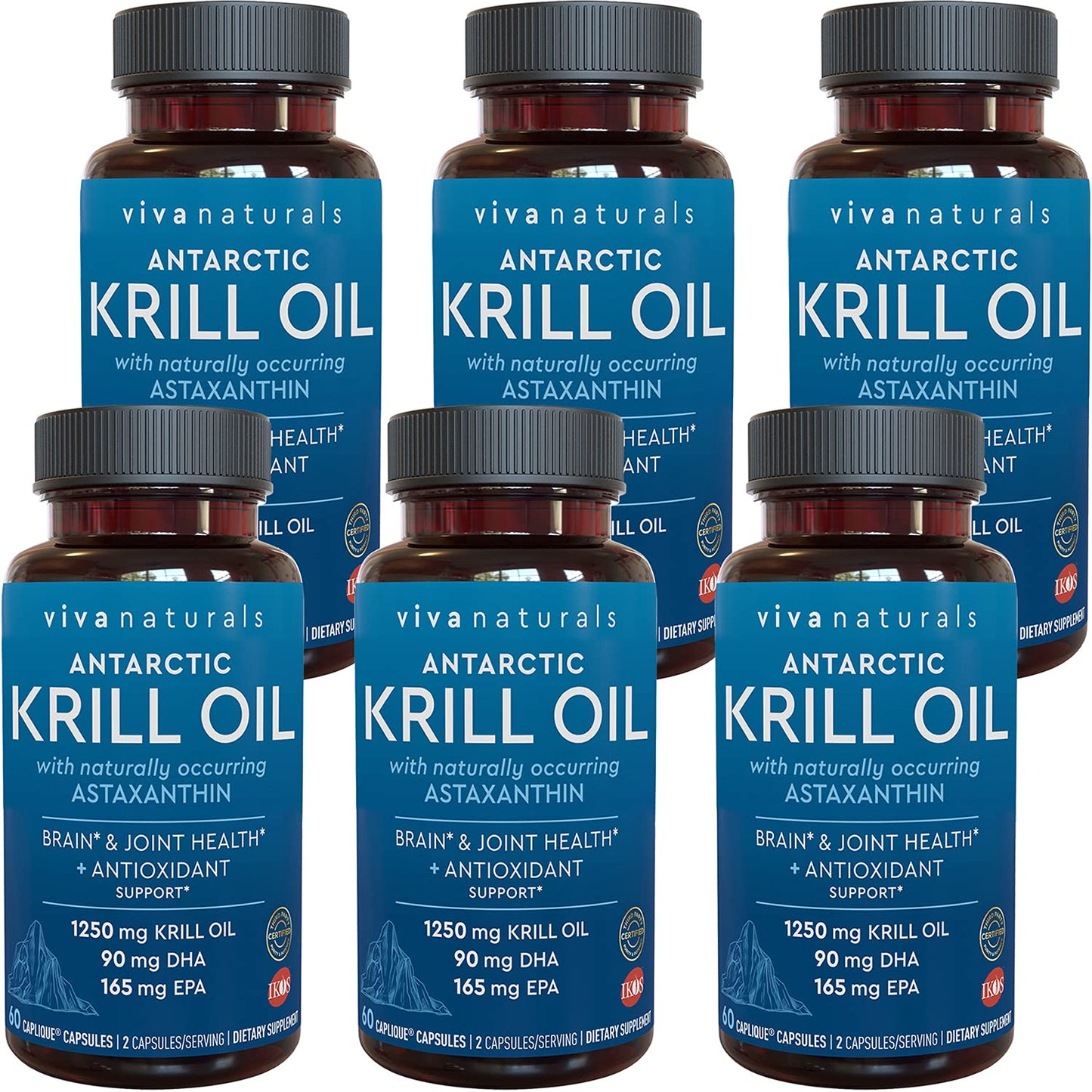 Viva Naturals Antarctic Krill Oil 1250 mg – Omega-3 EPA/DHA + Astaxanthin, Caplique, No Fishy Aftertaste (Pack of 6)