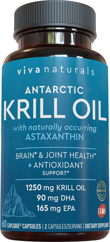 Viva Naturals Antarctic Krill Oil 1250 mg – Omega-3 EPA/DHA + Astaxanthin, Caplique, No Fishy Aftertaste (Pack of 6)