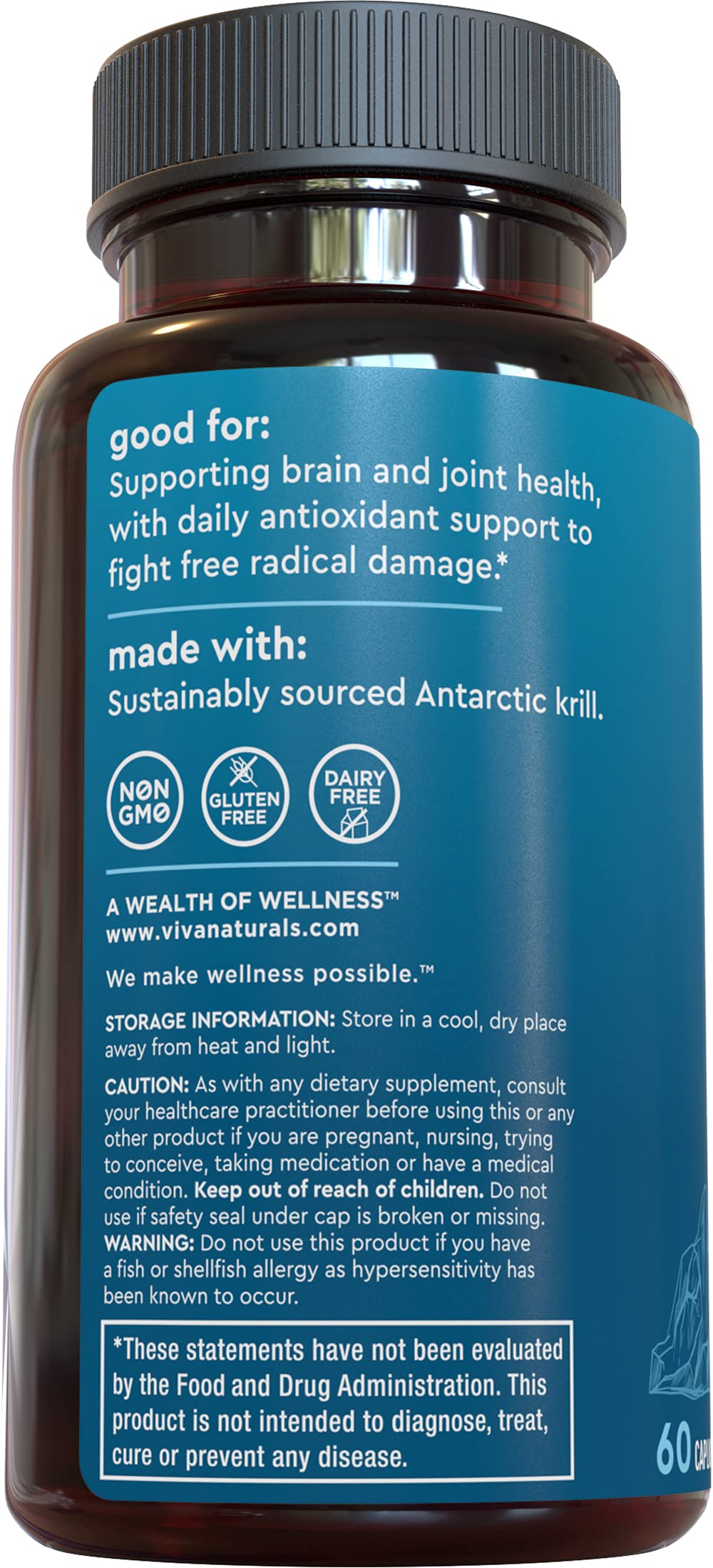 Viva Naturals Antarctic Krill Oil 1250 mg – Omega-3 EPA/DHA + Astaxanthin, Caplique, No Fishy Aftertaste (Pack of 6)