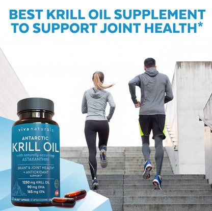 Viva Naturals Antarctic Krill Oil 1250 mg – Omega-3 EPA/DHA + Astaxanthin, Caplique, No Fishy Aftertaste (Pack of 6)