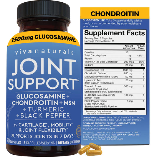 Viva Naturals Glucosamine Chondroitin MSM - 90 Capsules | Joint Health Support