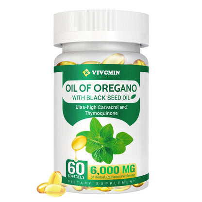 Vivcmin Oil of Oregano with Black Seed Oil - 60 Softgels | Carvacrol Immune Support