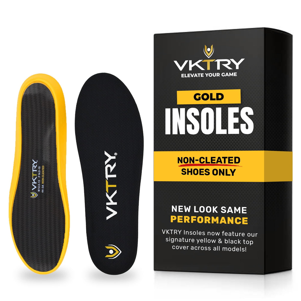 Solette in fibra di carbonio VKTRY Gold per scarpe senza tacchetti | Inserti atletici personalizzati per basket, pallavolo, corsa e altro | Assorbimento degli urti | US M4.5-5, W6.5-7, <120lbs