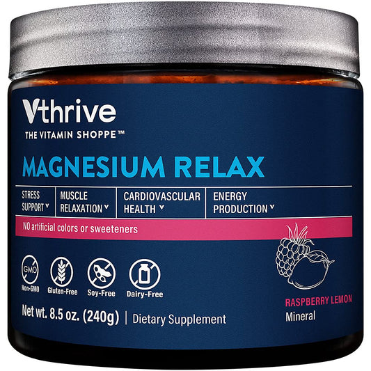 Vthrive Magnesium Relax Powder – Raspberry Lemon, 50 Servings | Stress Relief & Sleep