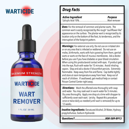 Warticide Liquid Wart Remover – 10% Salicylic Acid with Tea Tree & Cedar Leaf Oil | Made in USA | 1 Fl Oz Dropper