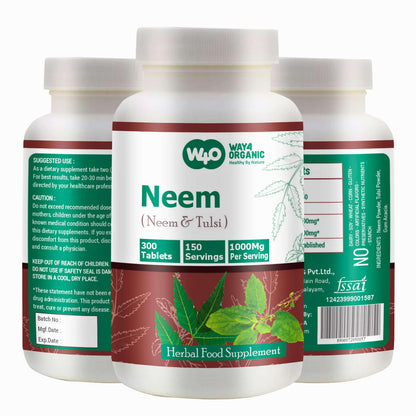 WAY 4 Organic W4O Neem Tulsi Tablets – 300 Pills, 150 Servings, 1000 mg, Equal Neem & Tulsi (Pack of 2)