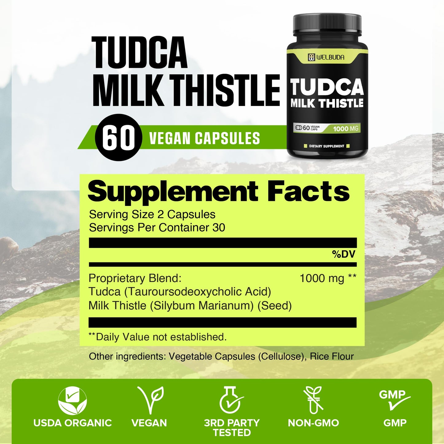 WELBUDA Tudca 1000mg + Milk Thistle - 60 Vegan Capsules