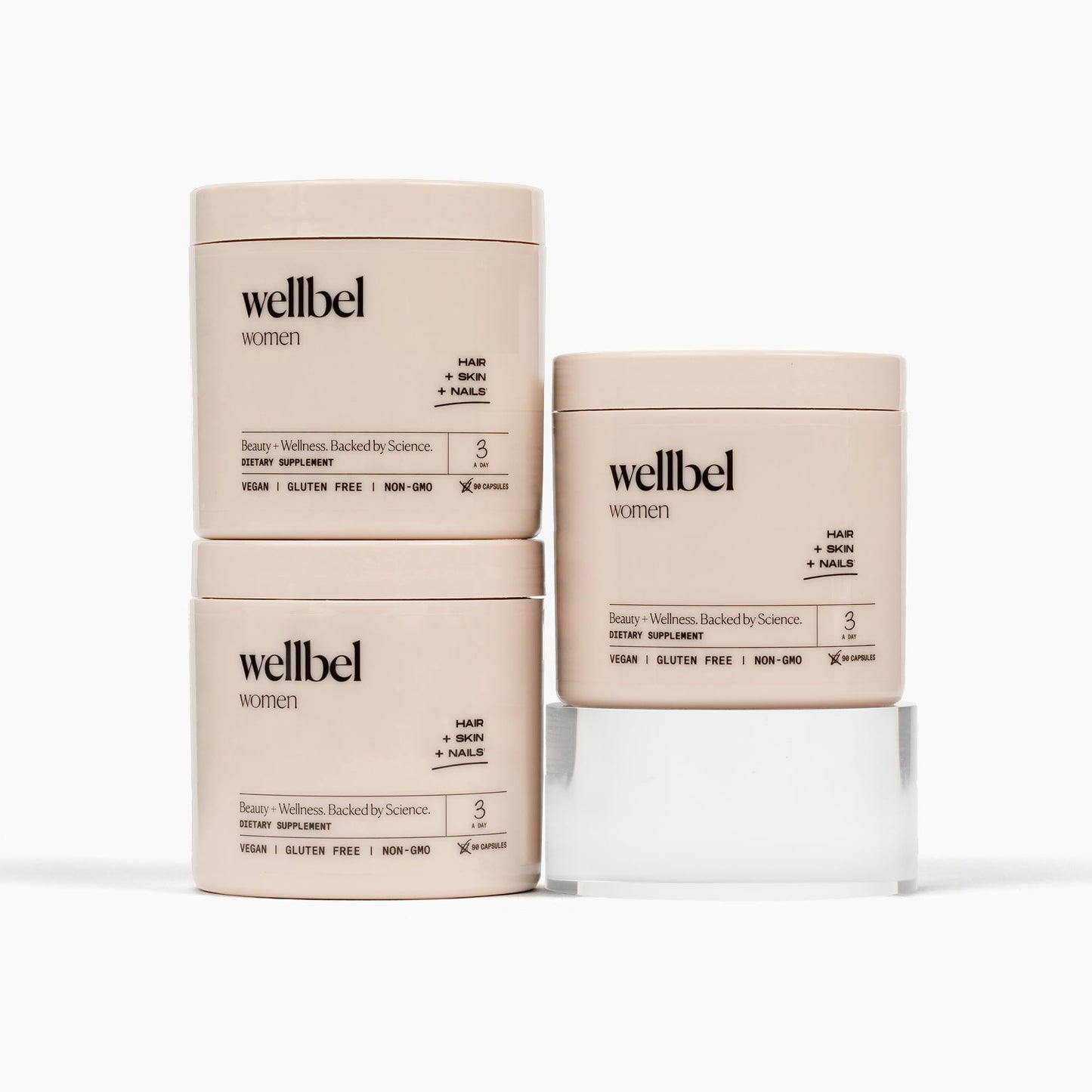 WELLBEL Women Clean Supplement for Hair, Skin & Nails – Vegan, Gluten-Free, Non-GMO (90 Count) 3 Pack