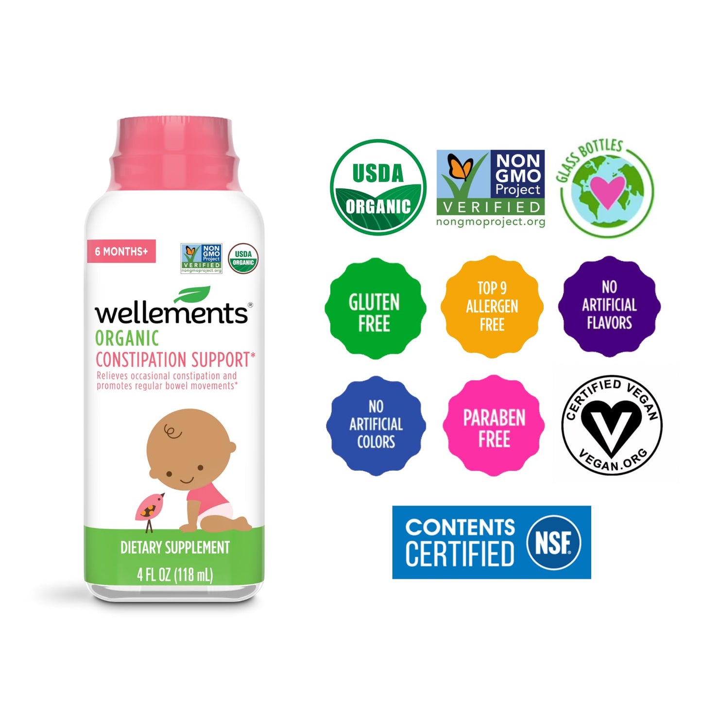 Wellements Organic Constipation Support | Gentle Relief for Infants & Toddlers | 4 Fl Oz