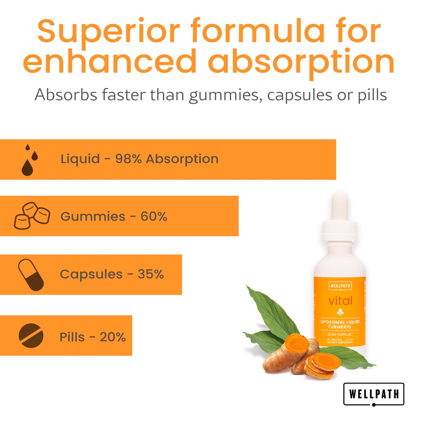 WellPath Liposomal Curcumin | Liquid Turmeric Drops with Black Pepper – Enhanced Absorption | Non-GMO, Vegan | 2 oz
