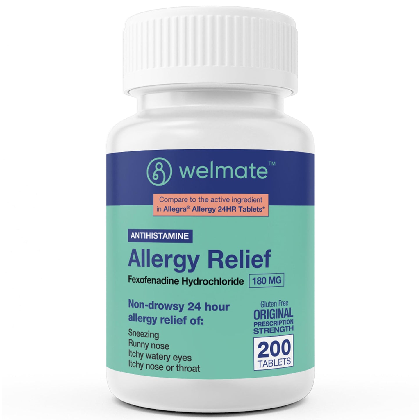 WELMATE Allergy Relief - Fexofenadine HCl 180 mg, Non-Drowsy, 200 Tablets