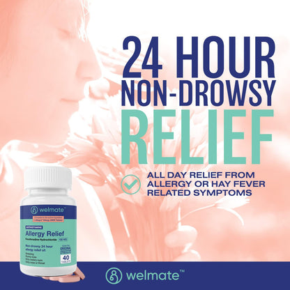 WELMATE Allergy Relief – Fexofenadine HCl 180 mg, 24 Hour Non-Drowsy – 40 Count
