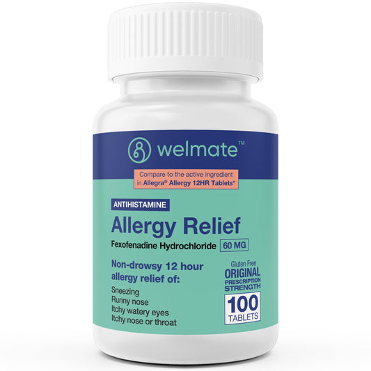 WELMATE Fexofenadine Hydrochloride 60mg (100 Tablets) | Non-Drowsy 12-Hour Allergy Relief