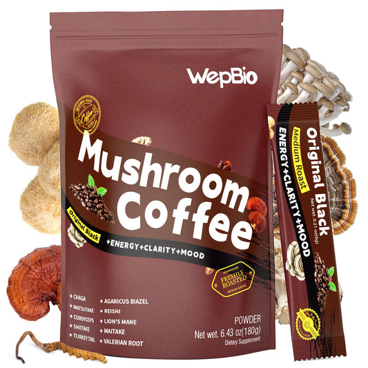 WepBio Mushroom Coffee Original Black 11 in 1 – Adaptogenic Ashwagandha KSM-66