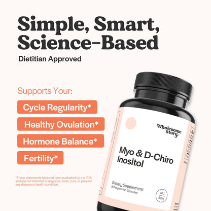 Wholesome Story Myo-Inositol & D-Chiro Inositol - نسبة 40:1، توازن الهرمونات، صحة المبيض | 90 حصة