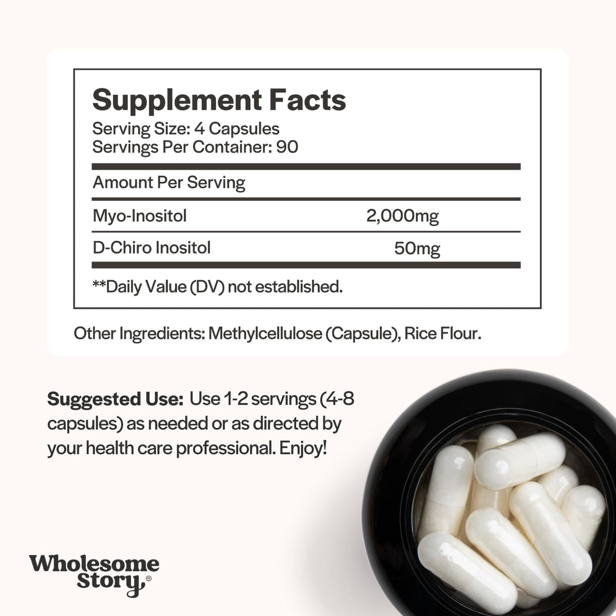 Wholesome Story Myo-Inositol & D-Chiro Inositol - نسبة 40:1، توازن الهرمونات، صحة المبيض | 90 حصة