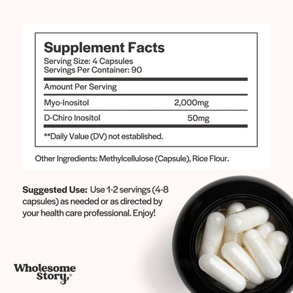 Wholesome Story Myo-Inositol & D-Chiro Inositol - نسبة 40:1، توازن الهرمونات، صحة المبيض | 90 حصة