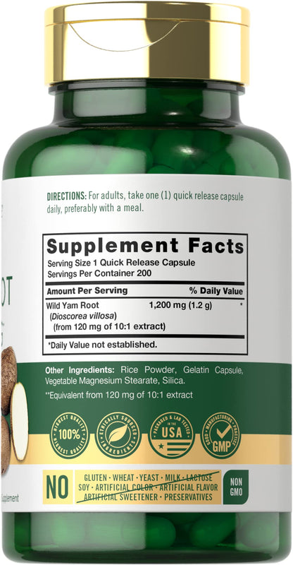 Carlyle Wild Yam Root Capsules – 200 Count | Non-GMO, Gluten Free