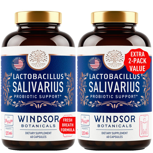 WINDSOR BOTANICALS Lactobacillus Salivarius Probiotic Capsules – 24bn CFU, 2-Pack, 120 Caps | Oral Health & Immune Support