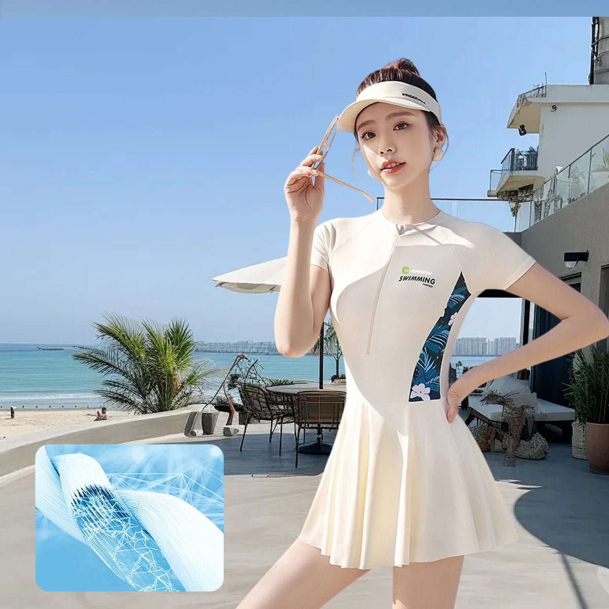 Sun Protection Short Sleeve Dress Swimming Costume