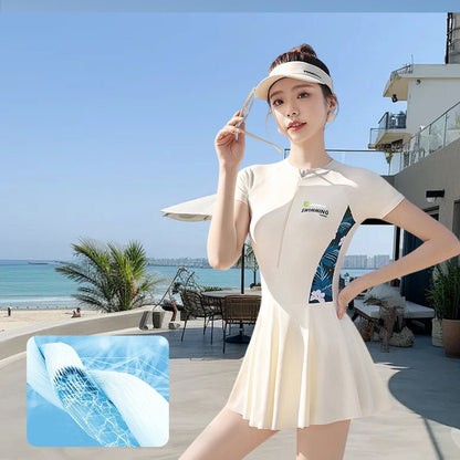 Sun Protection Short Sleeve Dress Swimming Costume