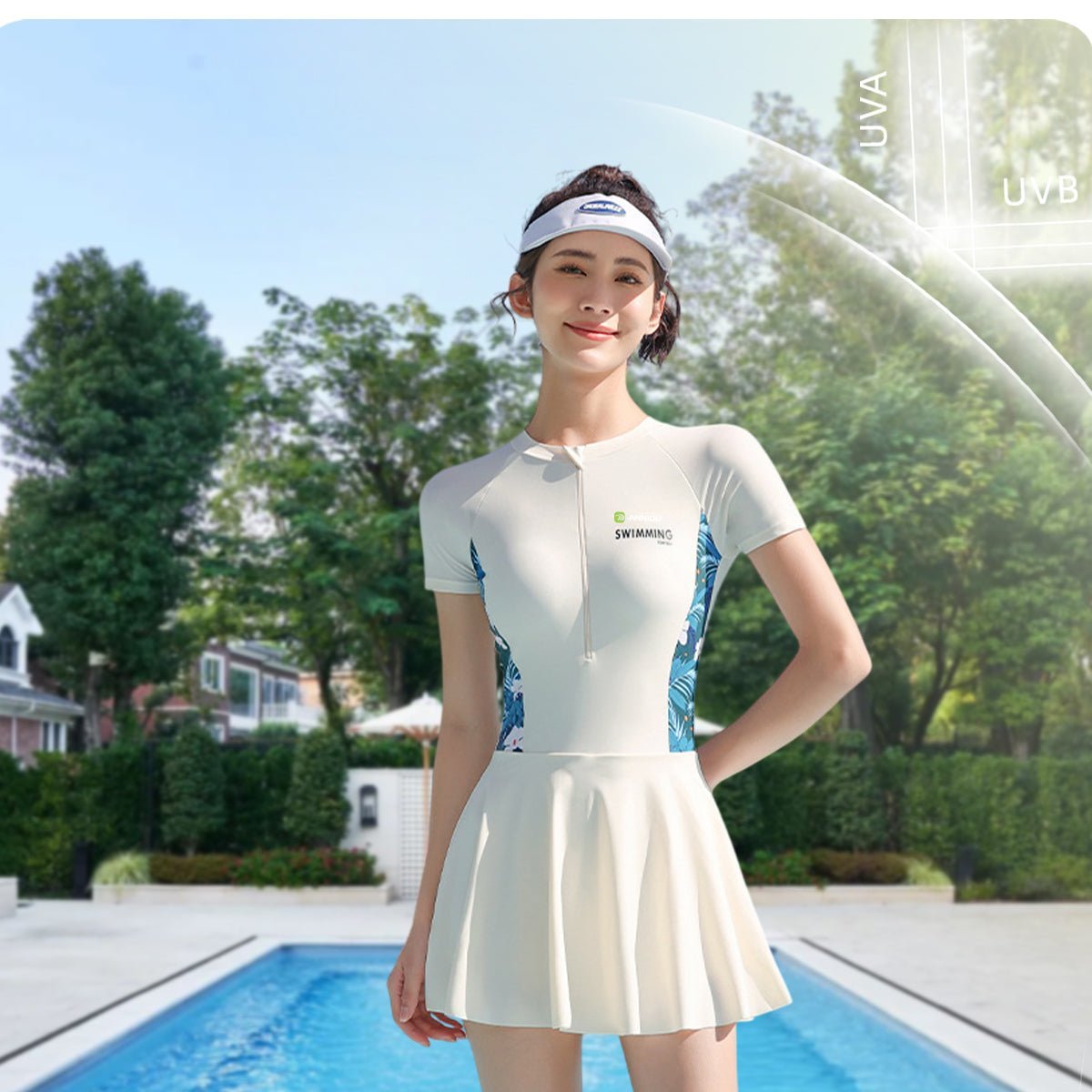 Sun Protection Short Sleeve Dress Swimming Costume