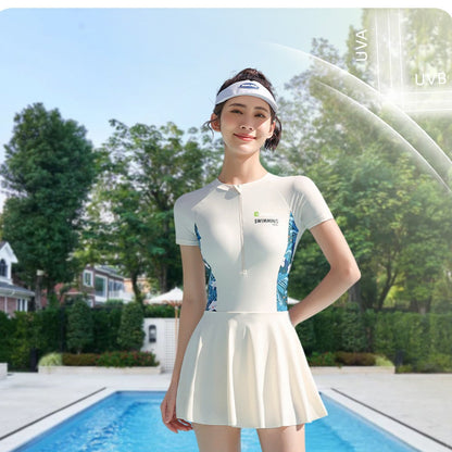 Sun Protection Short Sleeve Dress Swimming Costume