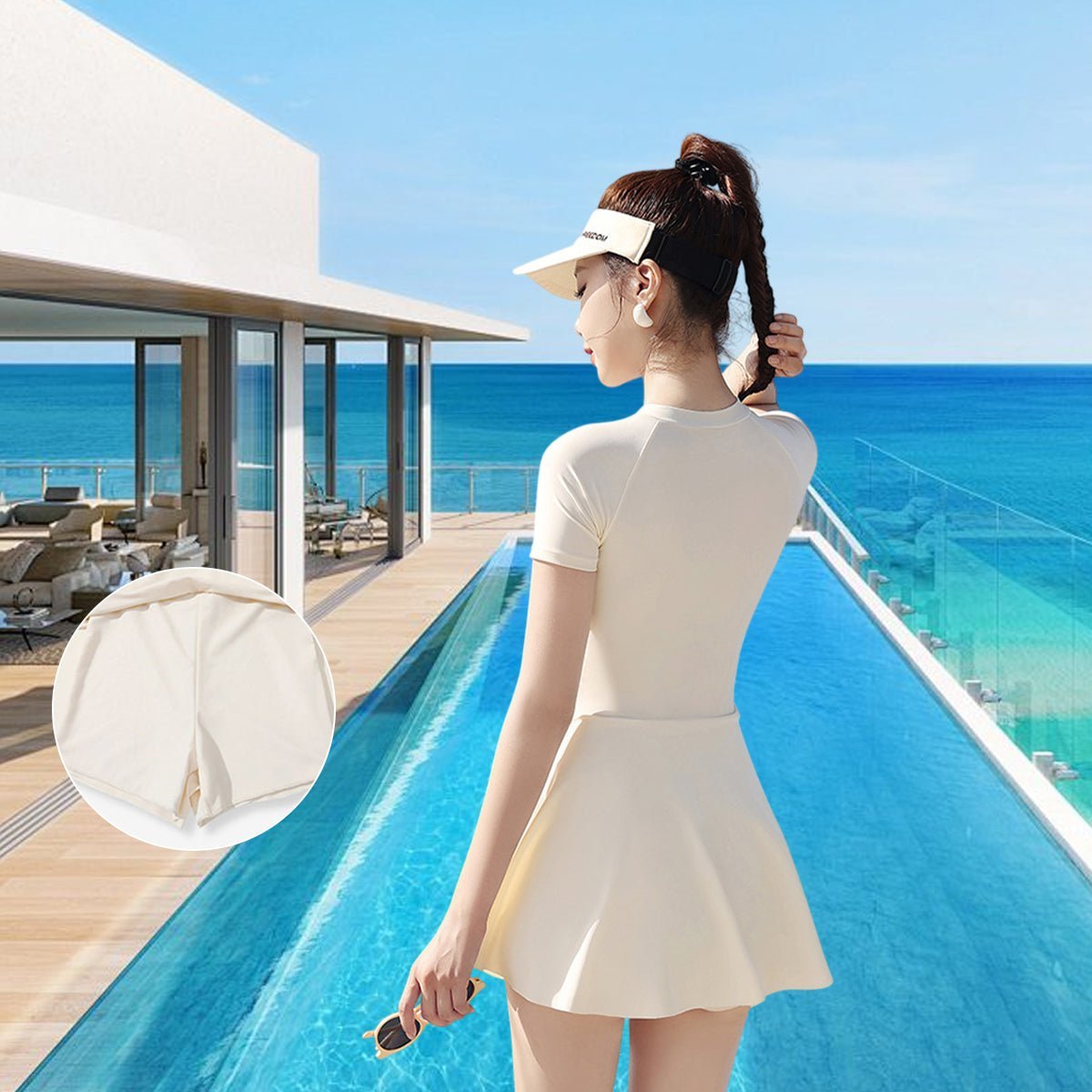 Sun Protection Short Sleeve Dress Swimming Costume
