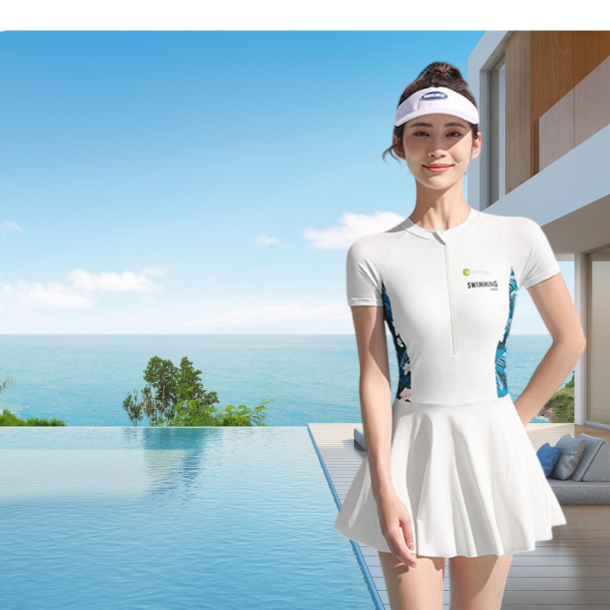 Sun Protection Short Sleeve Dress Swimming Costume
