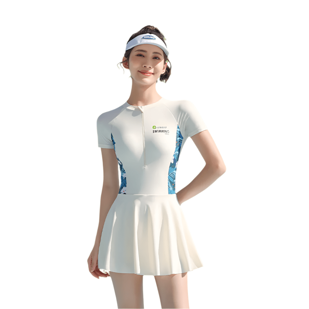 Sun Protection Short Sleeve Dress Swimming Costume
