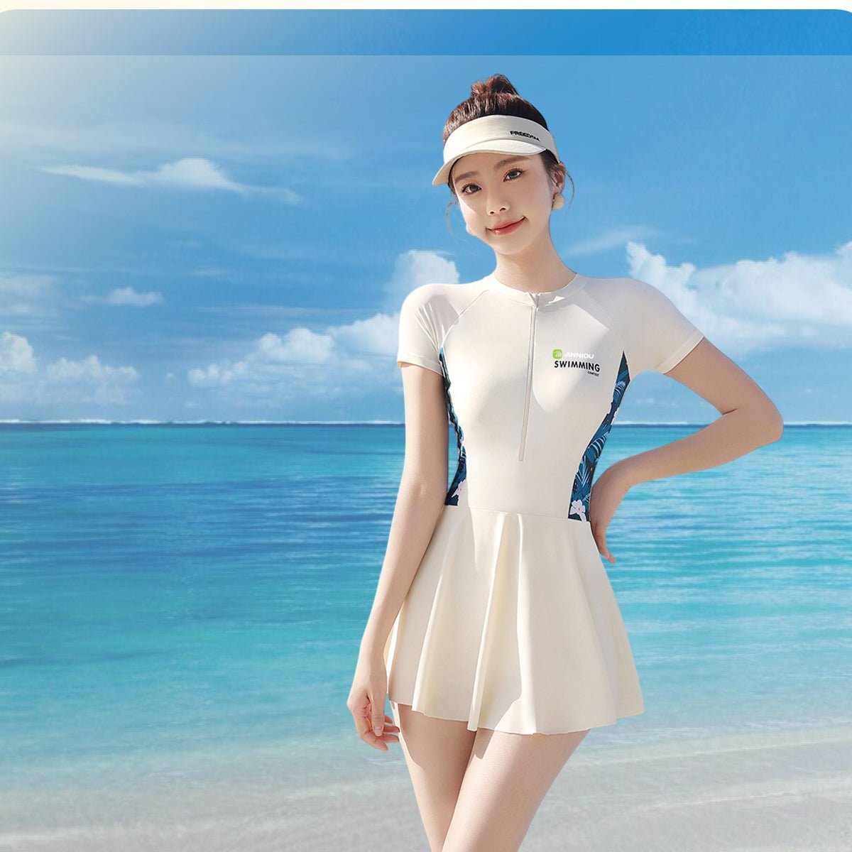 Sun Protection Short Sleeve Dress Swimming Costume