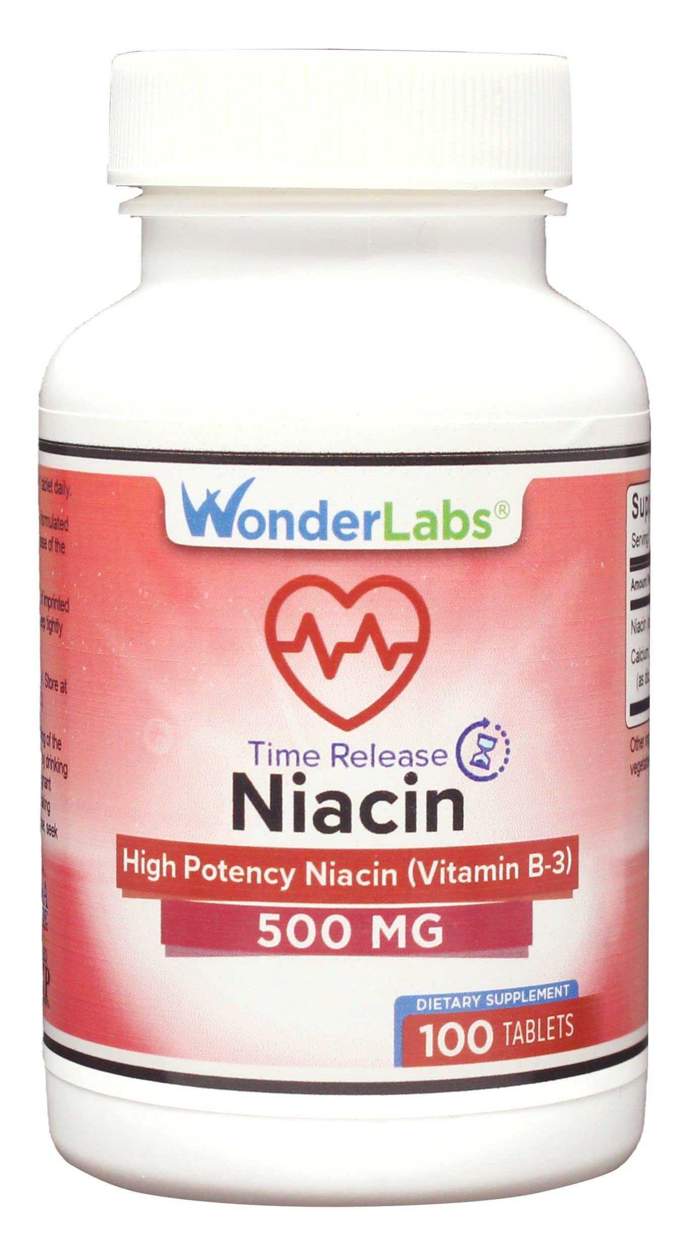 Wonder Laboratories Niacin Time Release 500 mg – 100 Tablets, Non-GMO & Gluten Free