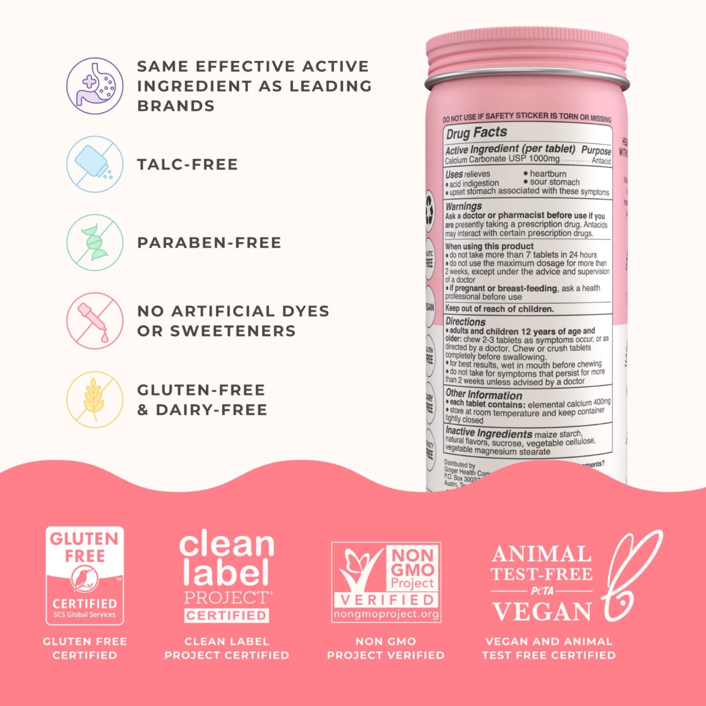 Wonderbelly Antacid - Extra Strength 1000 mg Calcium Carbonate Chewables (Strawberry Milkshake)