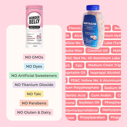 Wonderbelly Antacid Extra Strength 1000 mg Calcium Carbonate Chewable Tablets (50 ct) - Tropical Fruit
