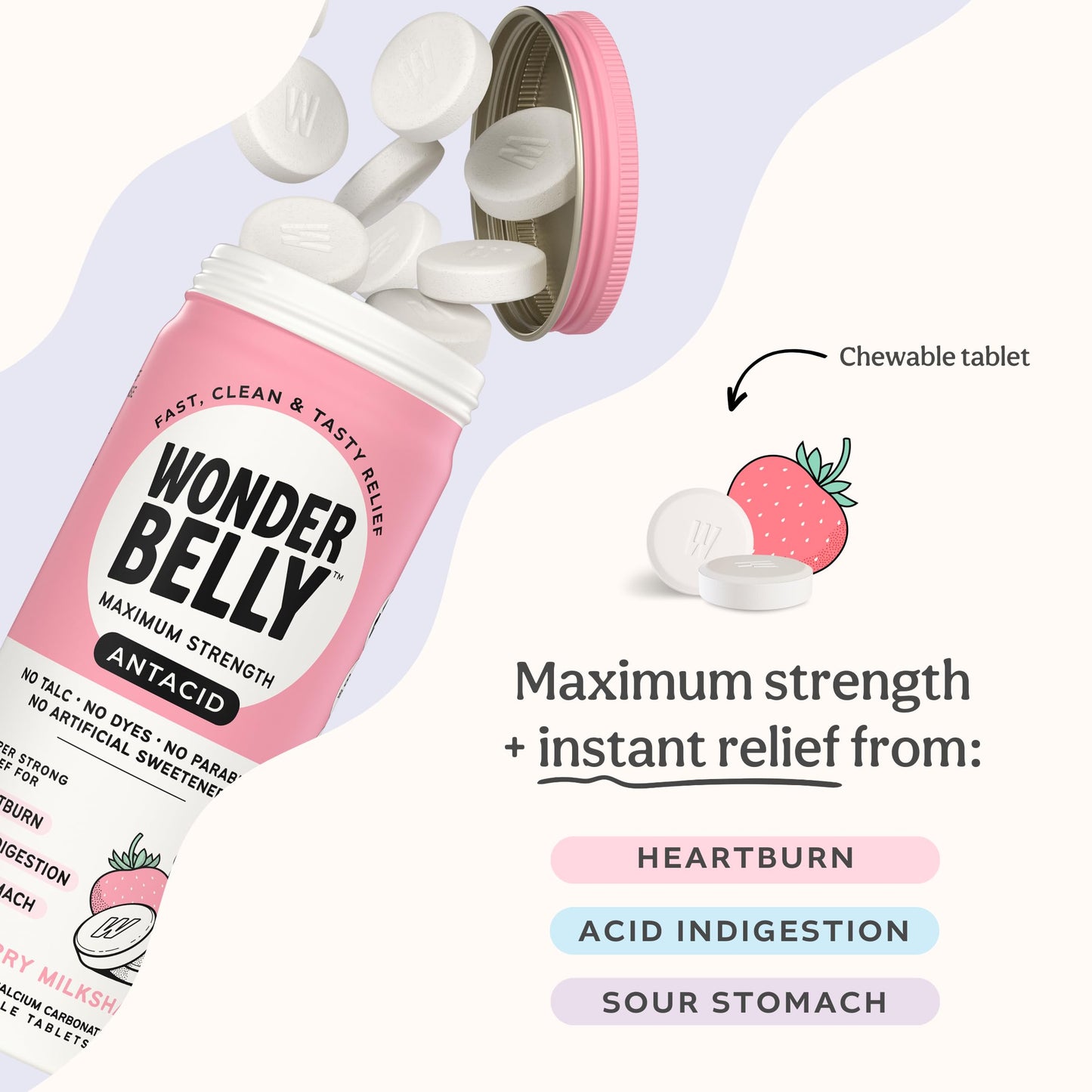 Wonderbelly Antacid - Extra Strength 1000 mg Calcium Carbonate Chewables (Strawberry Milkshake)