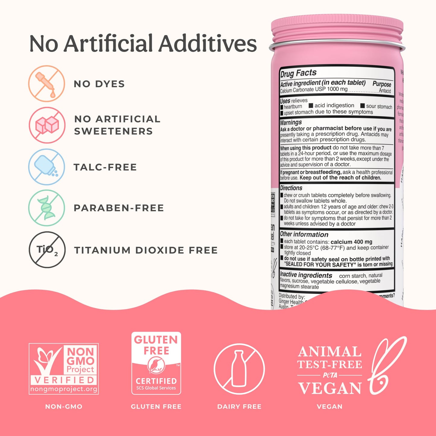 Wonderbelly Antacid Maximum Strength 1000 mg Calcium Carbonate – Strawberry Milkshake Flavor (50 Chewables)