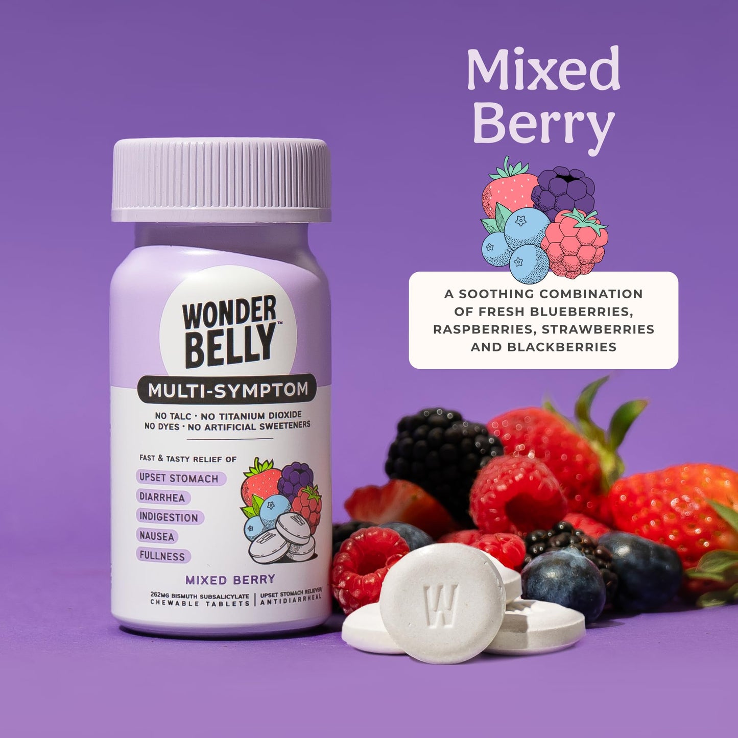 Wonderbelly Multi-Symptom Medicine – Mixed Berry, 40 Chewable Tablets