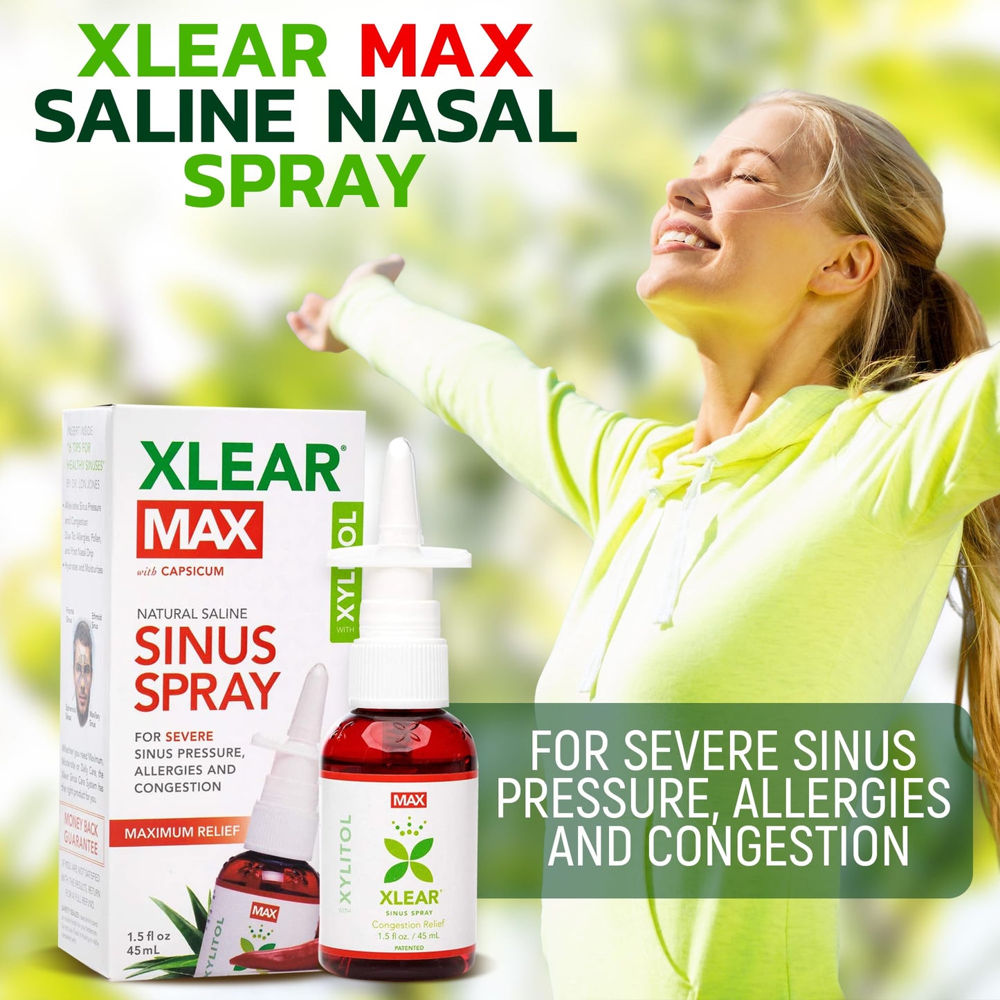Xlear Allergy Relief Kit | All-Day Nasal Spray, Neti Pot & 50 Refill Packets