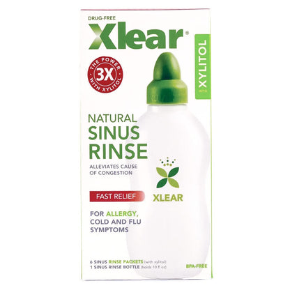 Xlear Natural Xylitol Nasal Irrigation System with 6 Saline Packets & Sinus Rinse Bottle – Pack of 2