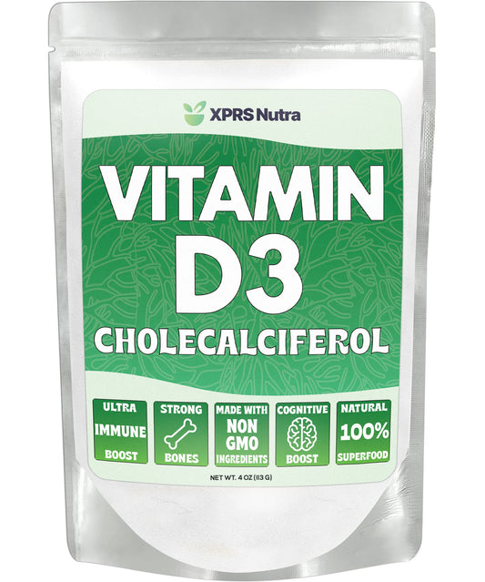 XPRS Nutra Vitamin D3 Powder (Cholecalciferol) - Unflavored D3 for Bones & Immunity - Vitamin D Powder Supplements (4 Ounce)